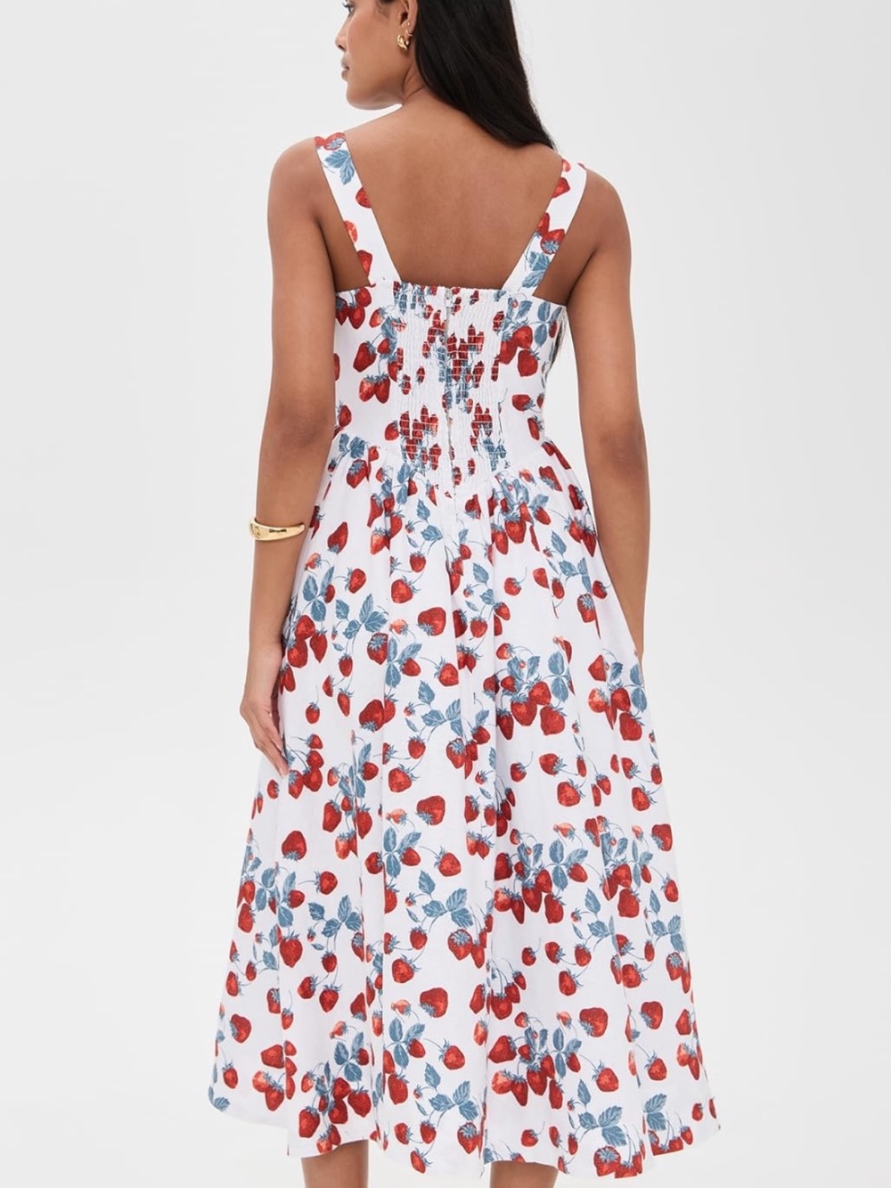Reformation Strawberry-Print-size 10 nwt Balia Linen Basque-Waist Midi Dress - Picture 4 of 8